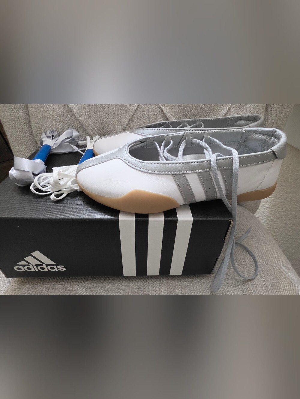 adidas taekwondo mei ballet Women’s White & Light Gray Ballet-Inspired Sneakers